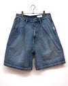 BIT BLUE ビットブルー デニムタックショーツ タックデニム ハーフパンツ バミューダパンツ ショートパンツ デニムショーツ ウォッシュ加工 ハイウエスト ワイドシルエット レディース ボトムス ヴィンテージ風大人カジュアル通年コーデ ブルー