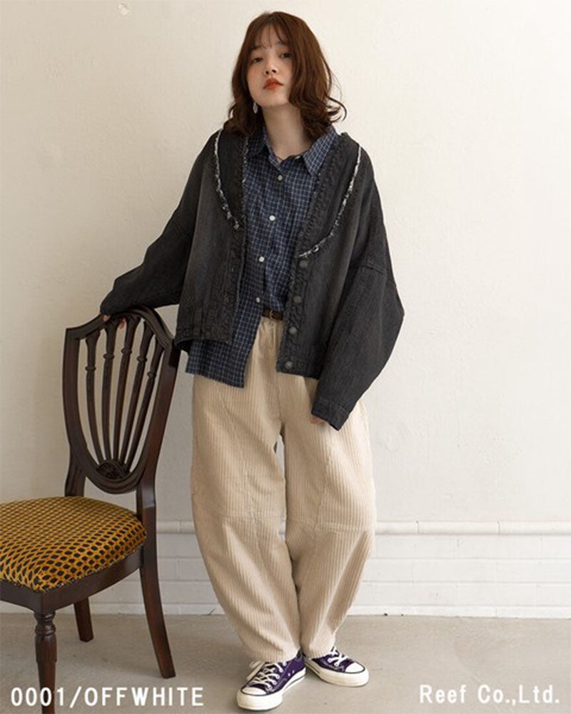 コーデュロイパンツ ボールパンツ コクーンパンツ ウネ切替 異素材切替 ウエスト総ゴム 内紐付き イージーパンツ レディース ボトムス フリーサイズ ゆったり 体型カバー ナチュラルカジュアル秋冬コーデ ブラウン（