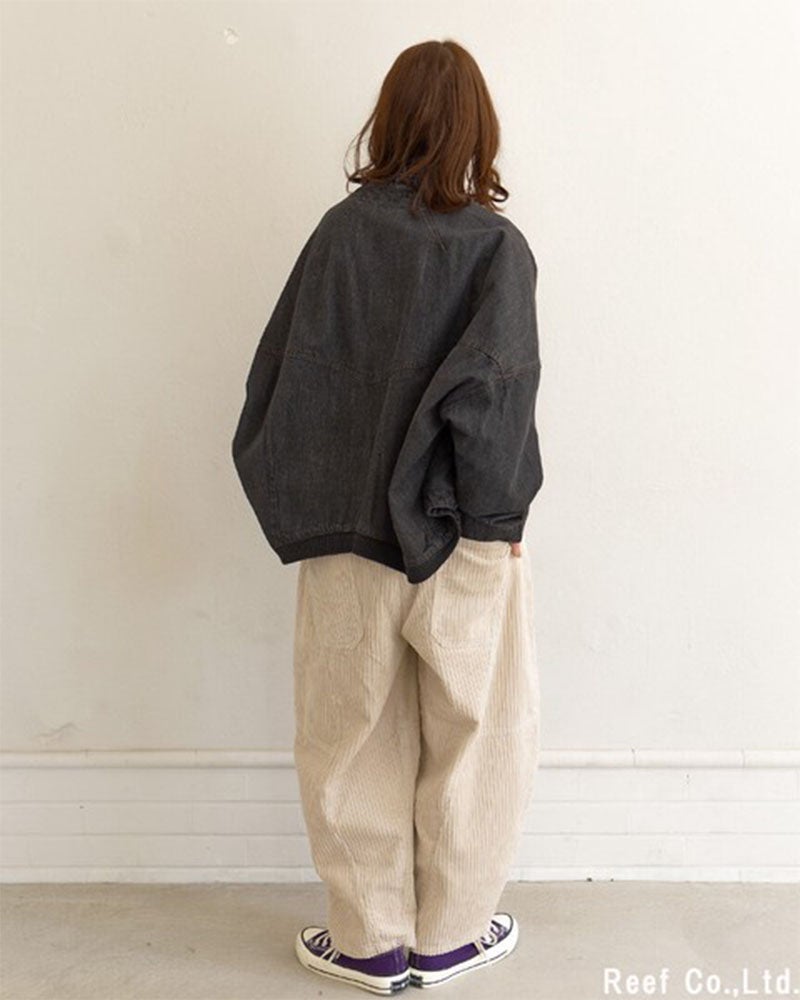 コーデュロイパンツ ボールパンツ コクーンパンツ ウネ切替 異素材切替 ウエスト総ゴム 内紐付き イージーパンツ レディース ボトムス フリーサイズ ゆったり 体型カバー ナチュラルカジュアル秋冬コーデ ブラウン（