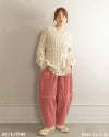 コーデュロイパンツ ボールパンツ コクーンパンツ ウネ切替 異素材切替 ウエスト総ゴム 内紐付き イージーパンツ レディース ボトムス フリーサイズ ゆったり 体型カバー ナチュラルカジュアル秋冬コーデ ブラウン（