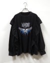 天竺パウダー加工フリルロンT 長袖Tシャツ ロンT フリルTシャツ イーグルプリント 鷲 ロックロゴ パウダー加工 ピグメント加工 縦フリル ボリュームスリーブ オーバーサイズ レディース ゆったり 体型カバー 甘辛MIXストリート古着風秋冬コーデ アイボリースミクロブラウン