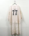 天竺パウダー裾ドロナンバーチュニック チュニック Tシャツ ナンバリング フットボールT レースドッキング 裾ドロスト パウダー加工 ピグメント加工 レース切替 ドロップショルダー オーバーサイズ レディース ゆったり 体型カバー 甘辛MIX古着風秋冬コーデ ブラウンオレンジグリーンアイボリー
